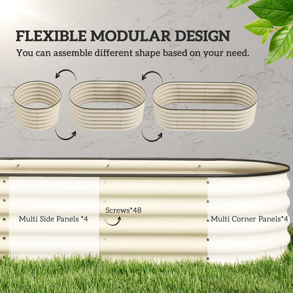Raised galvanized steel planter with safety rim, cream white