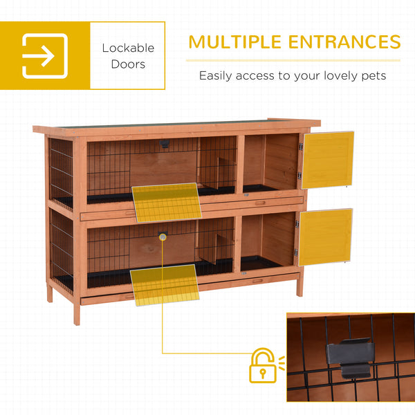 Large Wooden Pet Hutch with Locking Doors, Leak-Proof Tray and Waterproof Roof, Orange