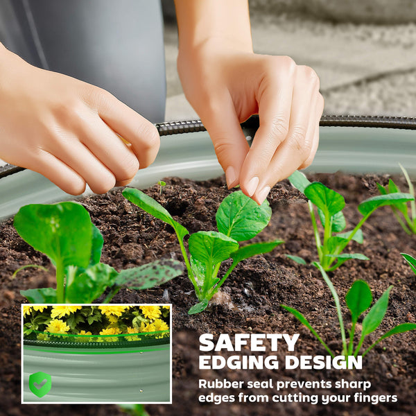 Set of 2 raised garden beds with safety edging, green