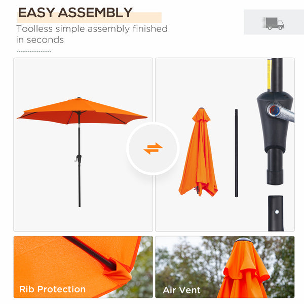 6.5-foot round parasol with crank and tilting canopy, orange
