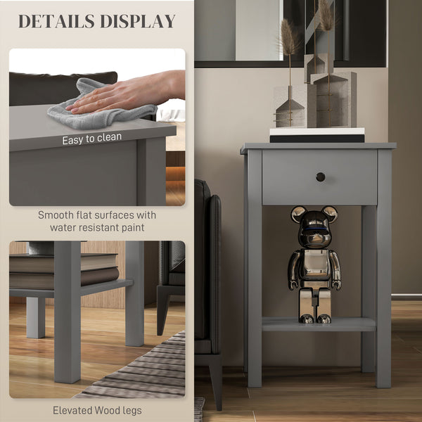 Set of 2 side tables with drawer and lower shelf, gray