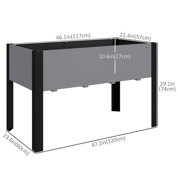 Raised Bed with Legs, Metal and Wood Frame for Garden and Patio, Grey