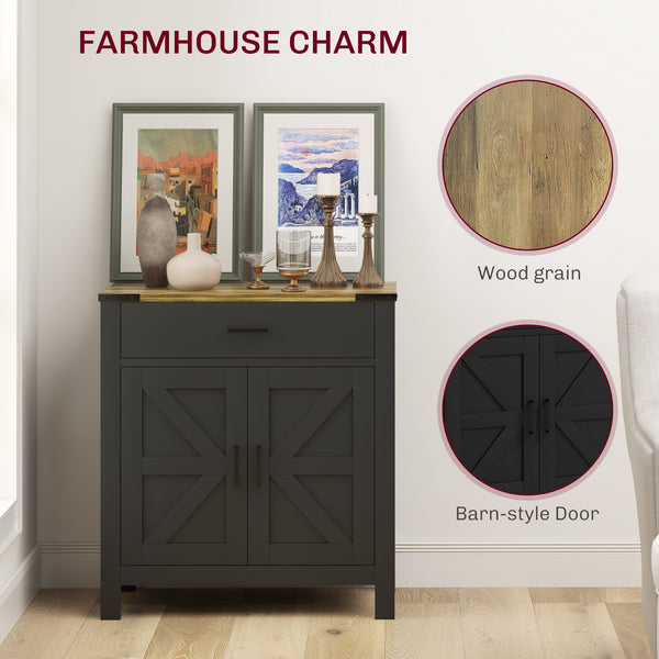 Country-style kitchen storage buffet with drawer and shelf, black