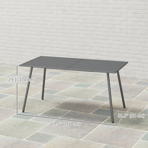 Rectangular dining table for 6 people with steel frame, gray