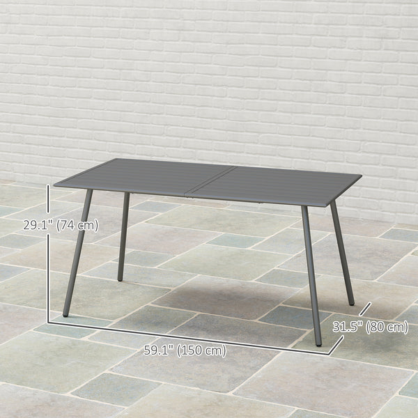 Rectangular dining table for 6 people with steel frame, gray