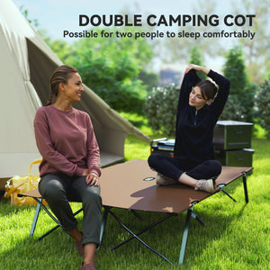 76 Inch Portable Double Person Folding Camp Bed with Carry Bag, Khaki
