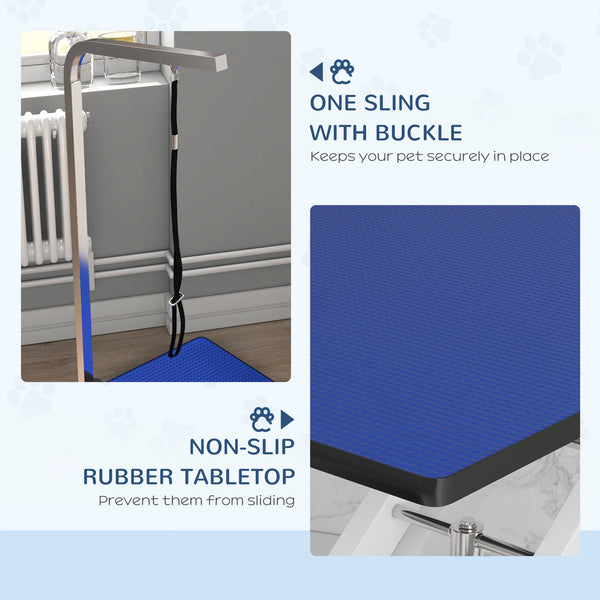 Adjustable Height Pet Grooming Table with Arm, Leash, and Non-Slip Surface, Blue