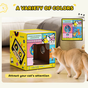 2-in-1 cardboard cat house with scratching board and catnip