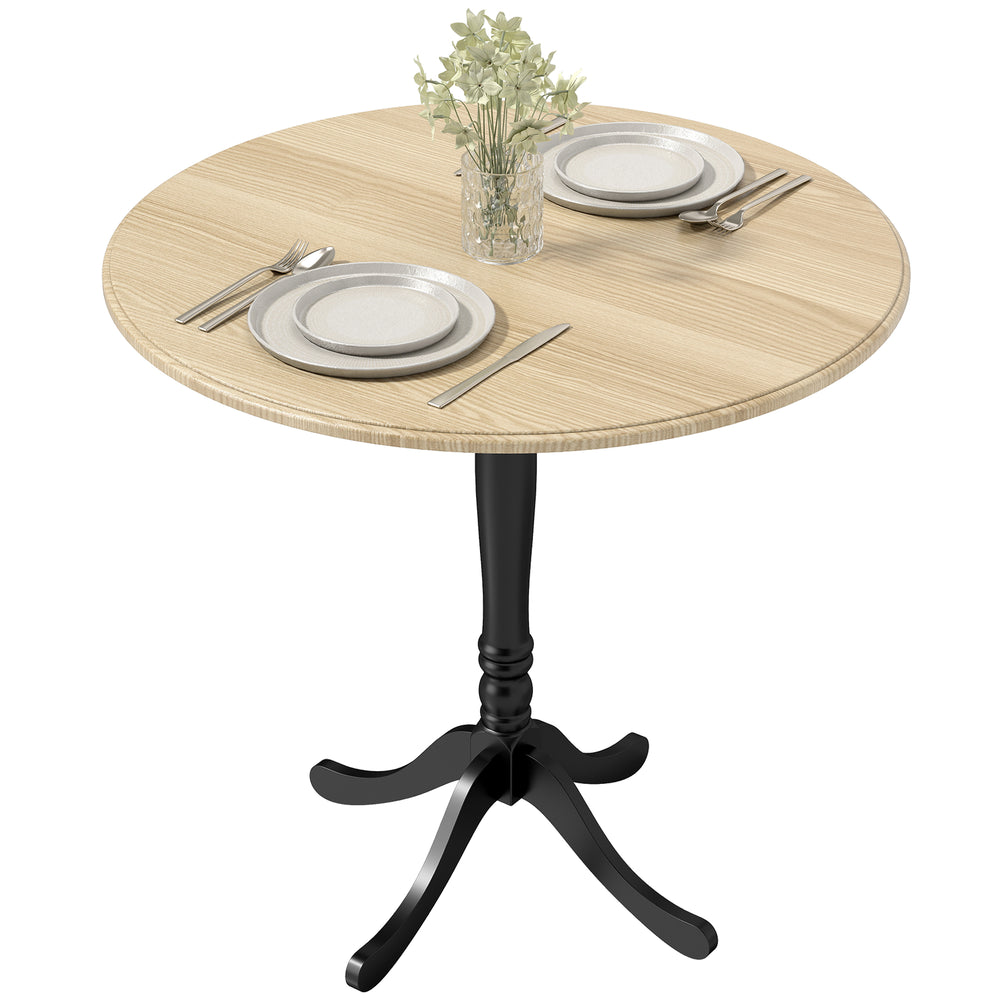 Dining table for 2 to 4 people, modern round with central steel base, 80 cm, natural wood and black