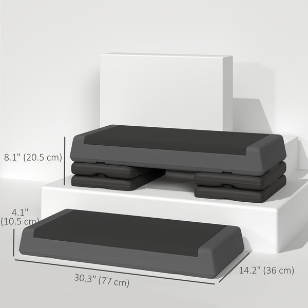 Adjustable exercise platform, 3 levels with risers (10, 15 and 20 cm), gray