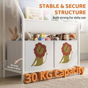 3-Tier Kids Bookshelf with 2 Bins, White
