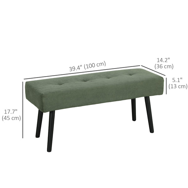 Corduroy Upholstered Ottoman Bench with Steel Legs, Green