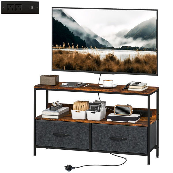 TV Stand with Charging Station and Open Shelf for 47-inch TVs, Rustic Brown