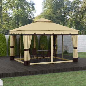 10 x 12 double-roofed gazebo with mosquito netting and curtains