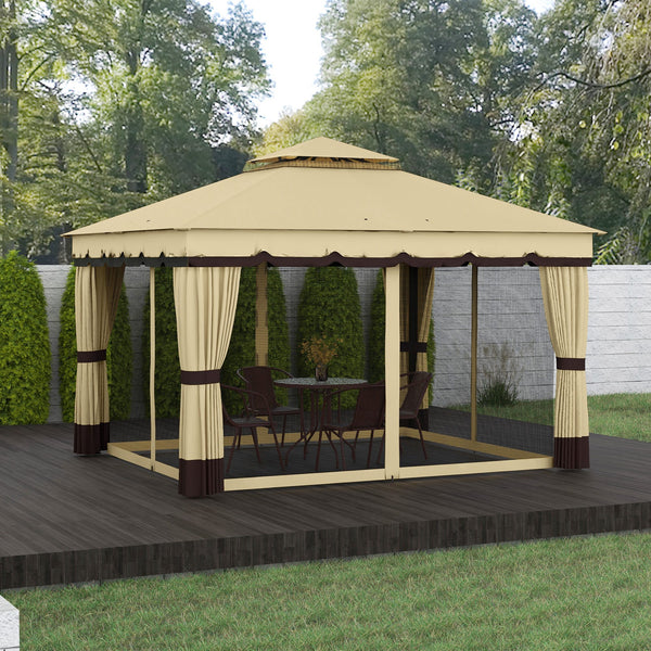 10 x 12 double-roofed gazebo with mosquito netting and curtains