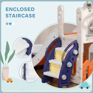 5-in-1 slide with basketball hoop, climbing structure, telescope and storage basket 