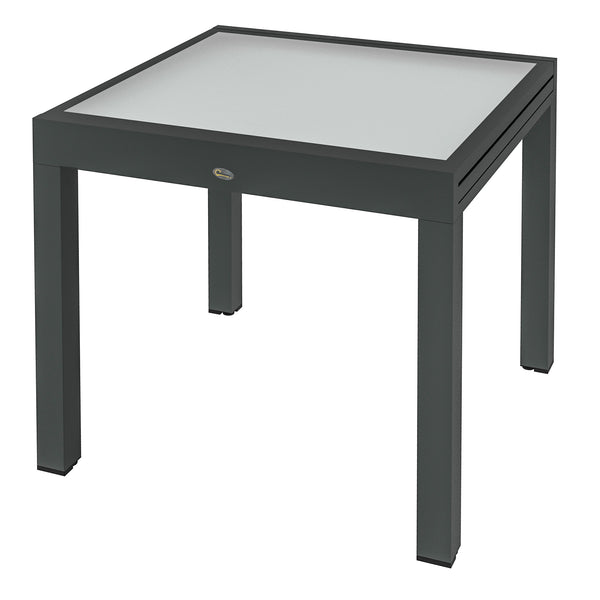 Extendable dining table in aluminum and tempered glass