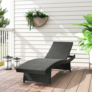 Folding wicker chaise lounge with 4-position adjustable backrest, black 