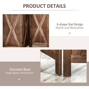 4-panel country style room divider with folding wooden frame, walnut