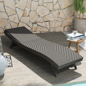 Outdoor Folding Rattan Lounge Chair with 5-Level Adjustable Backrest and Casters, Grey Melange