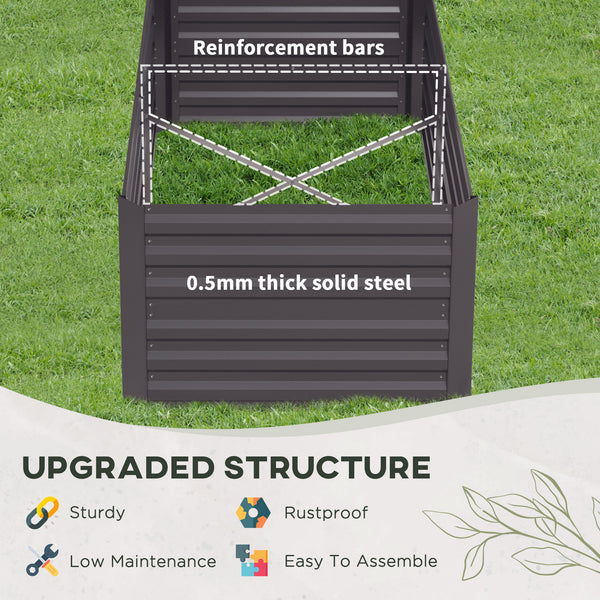 Galvanized raised planter with reinforced stakes, dark grey