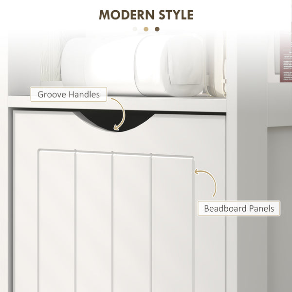 Narrow bathroom storage cabinet, white