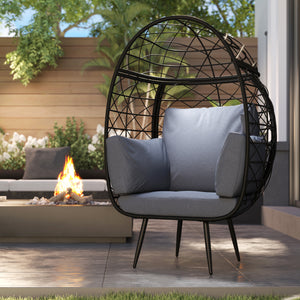 Rattan egg chair with cushions and cup holder, grey