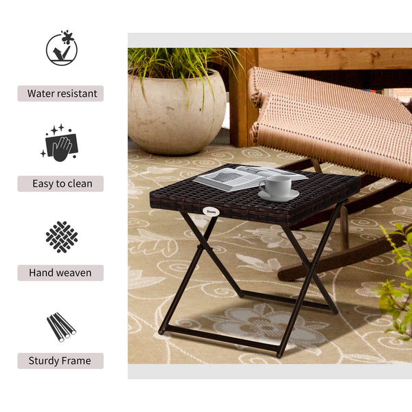 Folding garden coffee table in synthetic rattan, brown
