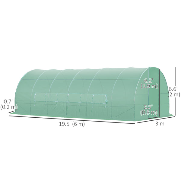 Tunnel greenhouse with drainage, PE cover, sturdy steel frame, green