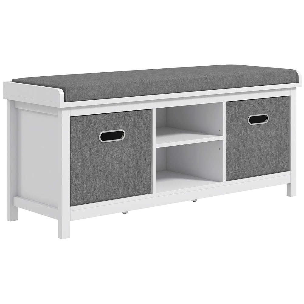 Shoe storage bench with seat and drawers, white