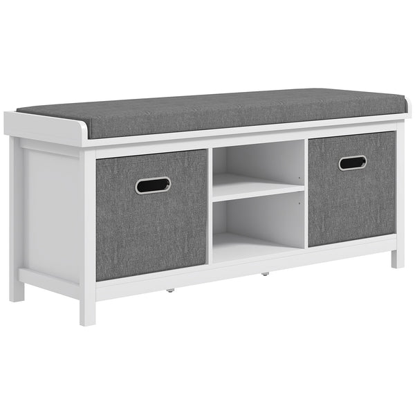 Shoe storage bench with seat and drawers, white