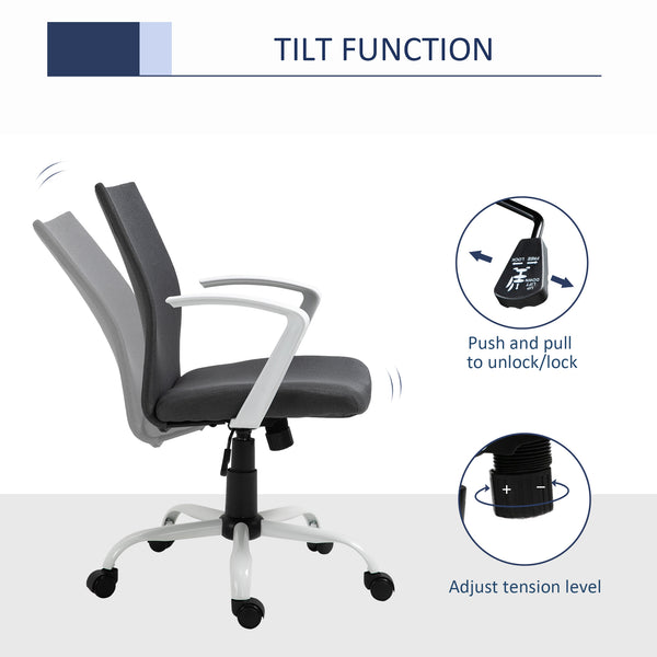 Linen office chair, mid-height backrest, tiltable and swivel, anthracite grey