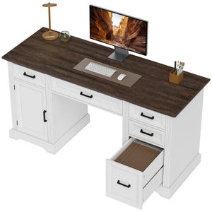 Country-style desk with soft-close drawers, white