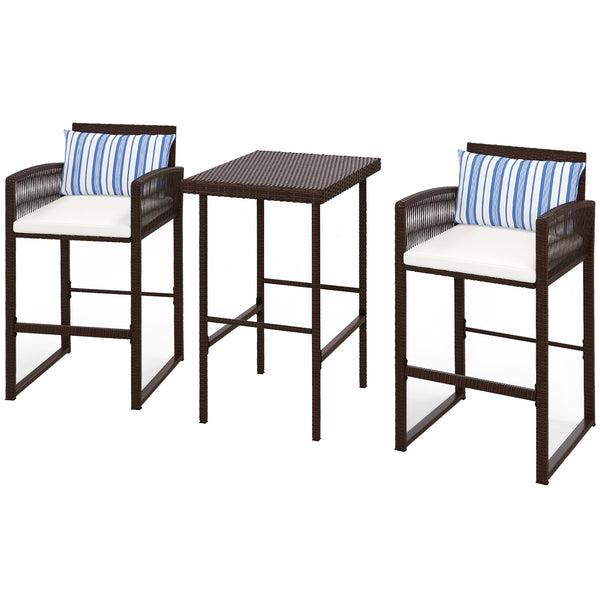 3 Piece Wicker Bar Set, Bar Table and Chairs with Cushions