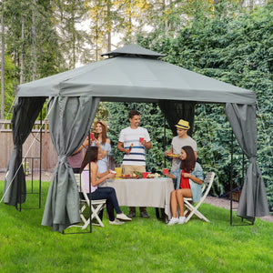 10 x 10 gazebo with double-pitched roof and side walls, dark grey