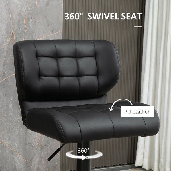 Set of 2 swivel bar stools in synthetic leather, black