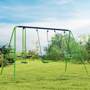 3-in-1 metal swing set with double swing and glider