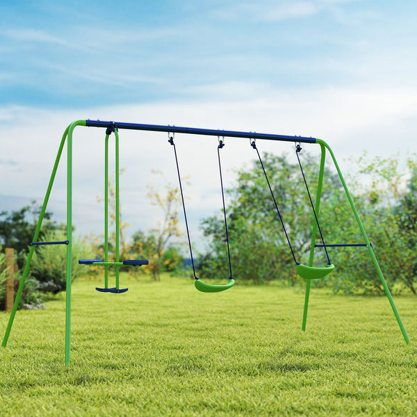3-in-1 metal swing set with double swing and glider