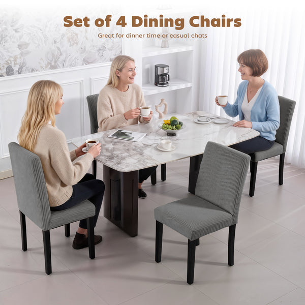 Set of 4 modern dining chairs with rubberwood legs and padded seats, dark grey
