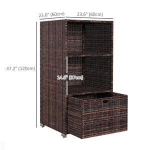 Outdoor storage cabinet in woven rattan with drawer, brown