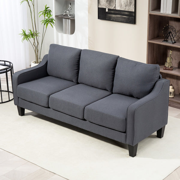 Modern pocket spring sofa, linen upholstery, thick padding, anthracite grey