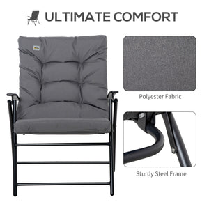 Reclining folding fabric chair with armrests, metal frame, gray