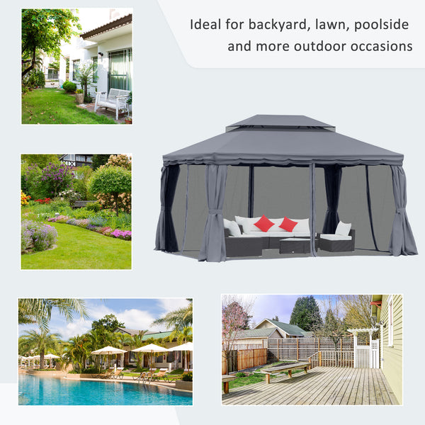 10 x 13 double-roofed gazebo with mosquito net and curtains, dark grey
