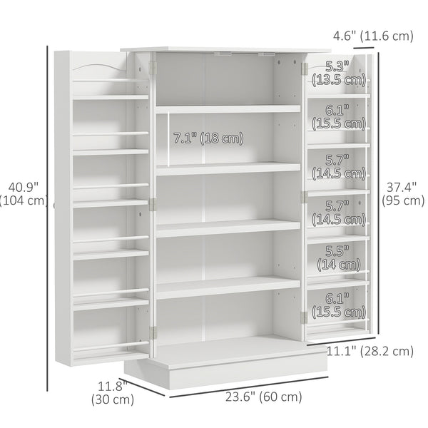 Storage cabinet with adjustable shelves and spice rack, white