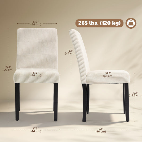 Set of 4 modern dining chairs with rubberwood legs and padded seats, beige