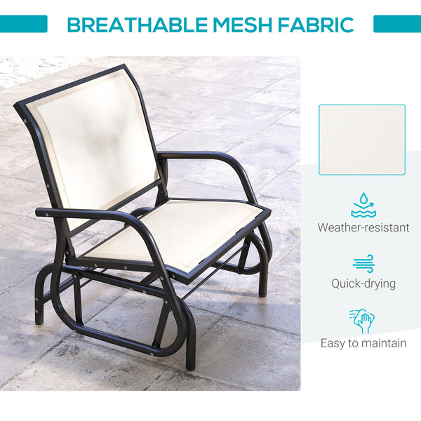Garden armchair with breathable mesh seat and backrest, metal frame and armrests, cream color