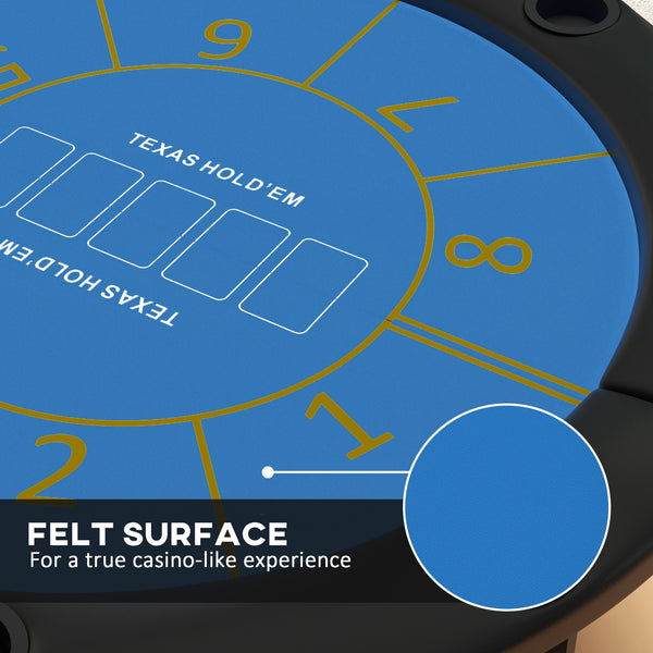 Folding Poker Table with Cup Holders, Black and Blue