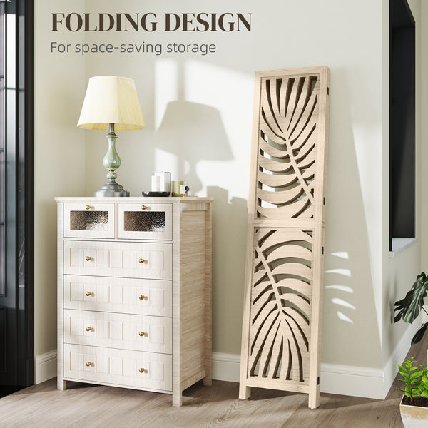 4-panel folding and removable screen with palm leaf pattern