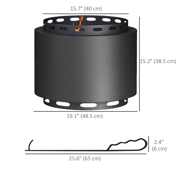 Smokeless wood-burning fireplace with poker, black