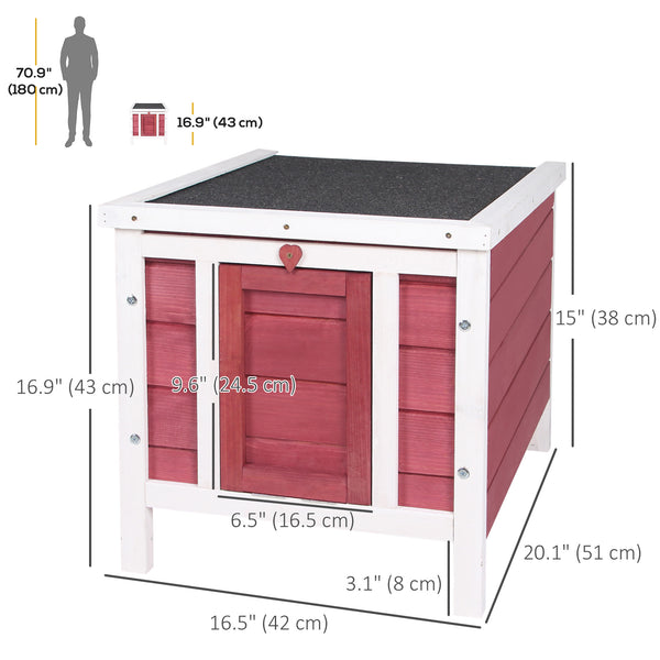 Wooden hutch with waterproof and openable asphalt roof, red